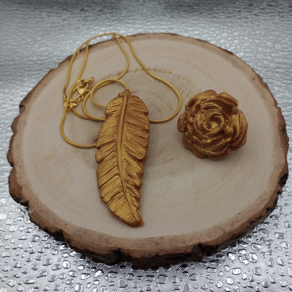 Gold Feather Pendant Necklace